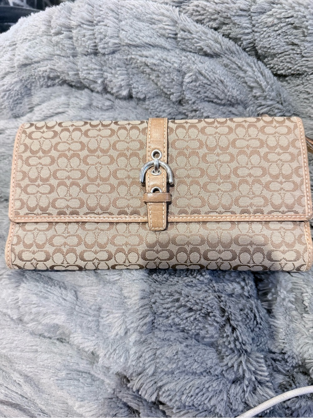 Designer-Style Beige Monogram Wallet Clutch